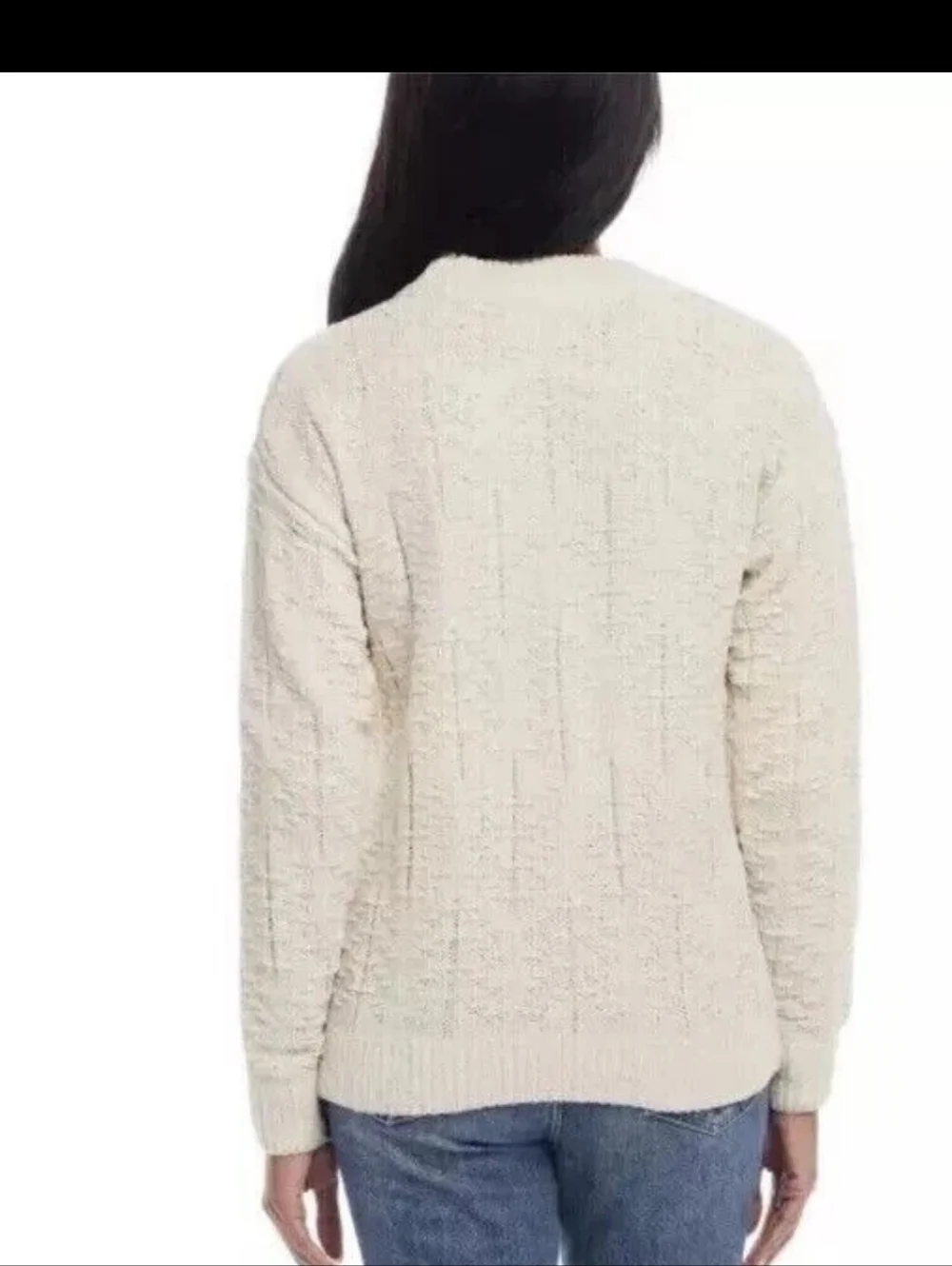 Women's Cream With Metallic Strand Pullover Long Sleeve Sweater - Weatherproof L
